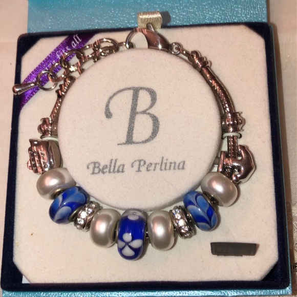 Bella Perlina Silver Art Glass SlCharm Bracelet Blue Bella Pelina - Picture 6 of 16
